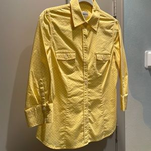 Chicos 3/4 length sleeve yellow w white polka dot blouse